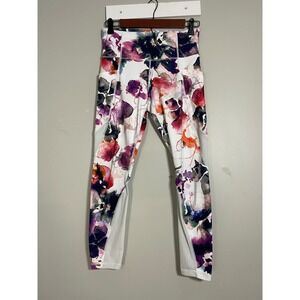 Athleta Salutation Stash Pocket Tight Women Small White Floral Excellent Mesh